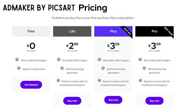 Admaker by Picsart Pricing